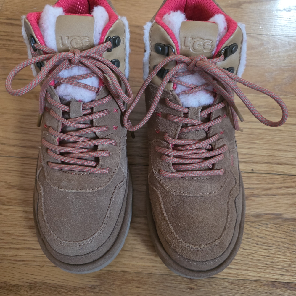 UGG Tan Suede Boot with Pink Accents